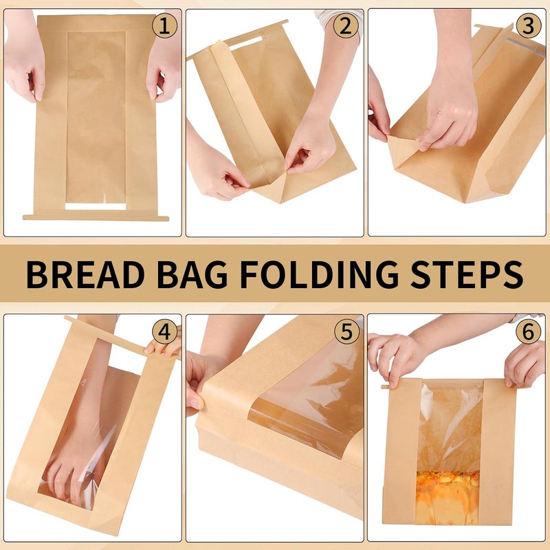 woric 120 Bread Bags for Homemade Bread, Sourdough Bread Bag with Window 14" X 8.3" X 3.5" Large Paper Bakery Bags with Tin Tie Tab Lock Stickers for Food Cookies Packaging Storage - Image 4